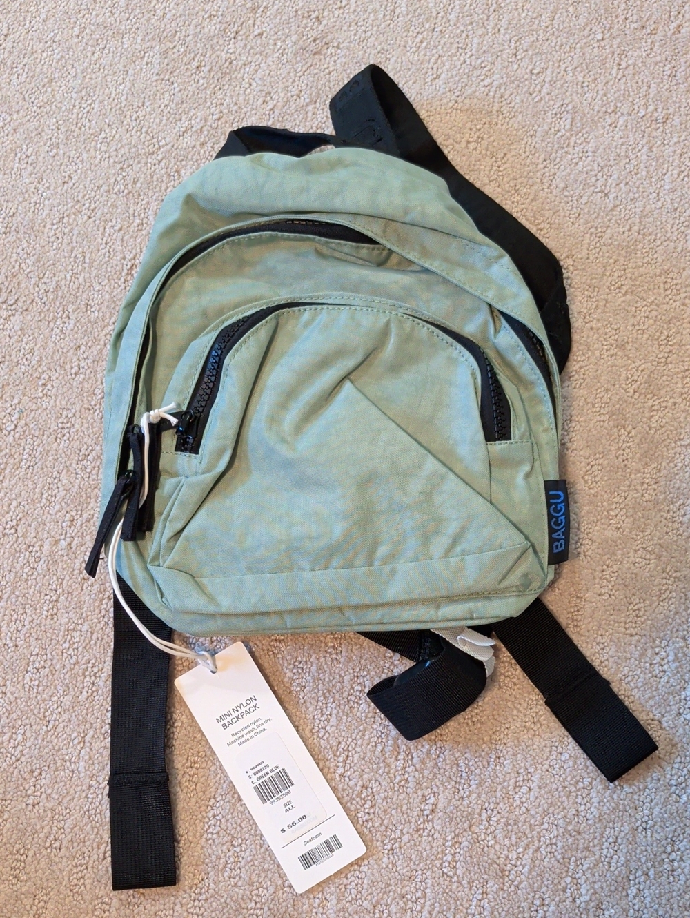 BAGGU Mini Nylon Backpack in Seafoam Green NWT